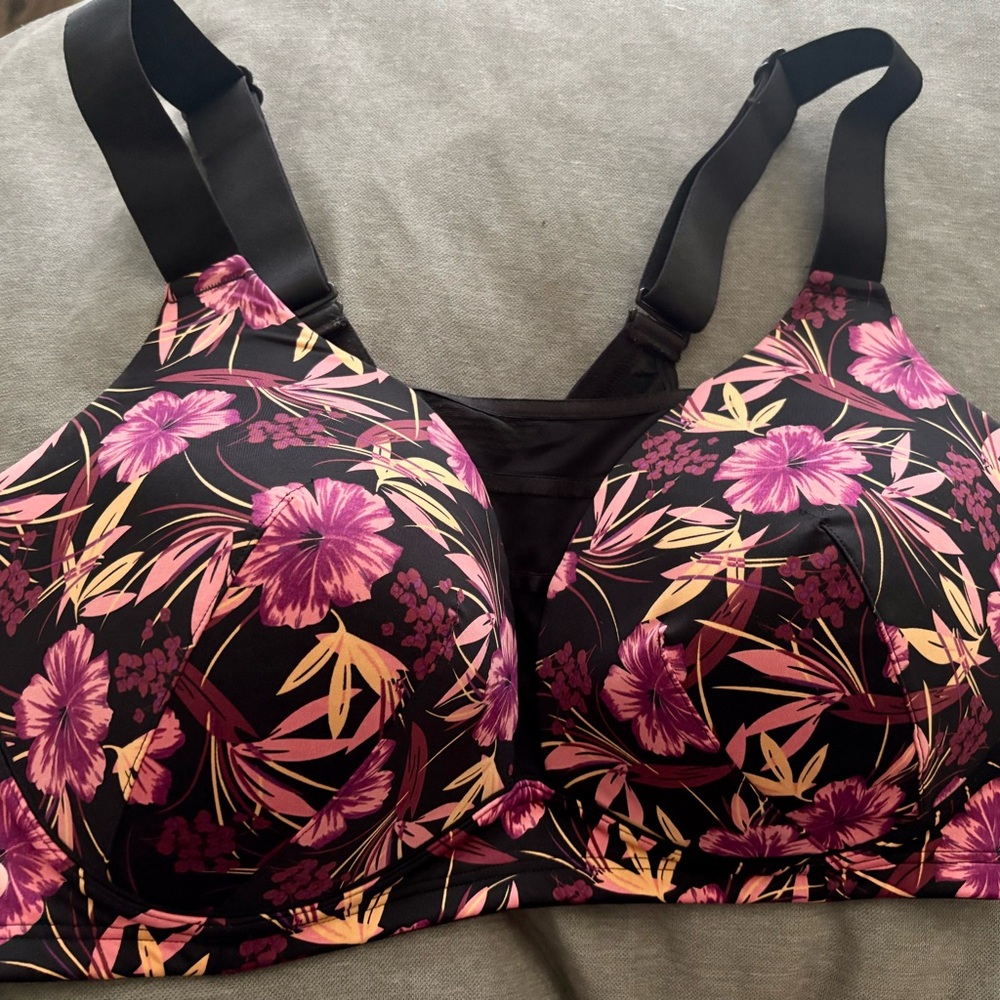 Cacique Black and Purple Floral Bra